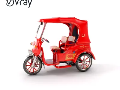 Traditional Rickshaw D Model Pack for Realistic Renders Low-poly 3D model