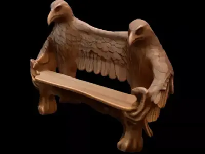 Eagle Carved Wood Bench Antique Style  3D print model