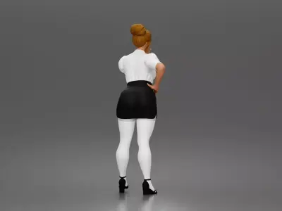 Secretary blows kiss wearing buttoned blouse skirt heels 3D print model