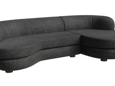 Grey L Curved Upholstered Sofa Low-poly 3D model