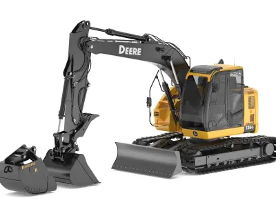 John Deere 135g and Bucket 3D model