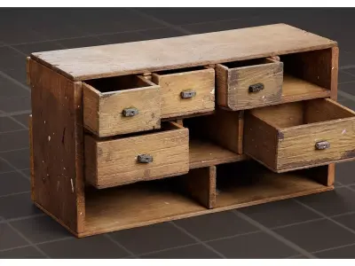 Vintage Wooden Multi-Drawer Storage Cabinet 3D model