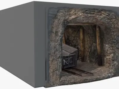 Collapsed Mine Tunnel with Tipped Ore Cart 3D model