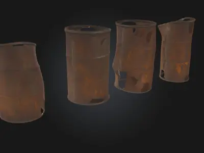 Rusty Barrels Evolution  Industrial Decay Across Time 3D model