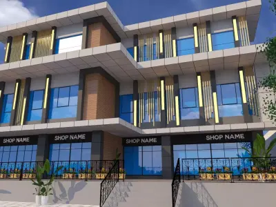 modern commercial building facade design Low-poly 3D model