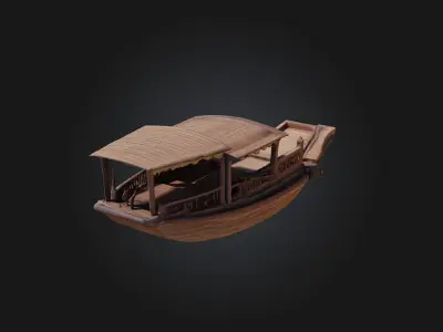 Wooden Sampan Model  Glide Through Tranquil Waters 3D model