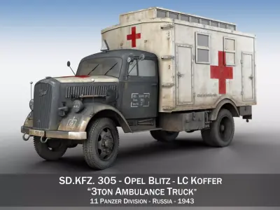 Opel Blitz - 3t Ambulance Truck - 11 PzDiv 3D model