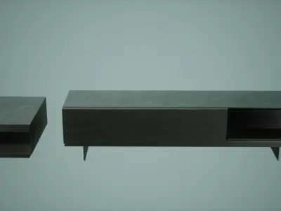 Table Set Low Poly Game Ready tv stand with drawers Low-poly 3D model