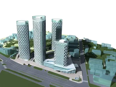 Architecture skyscraper in middle of city 3D model