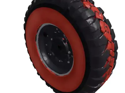 Aggressive OffRoad Tire and Wheel 3D model