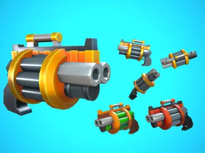 DOUBLE GRENADE LAUNCHER GUN CARTOON STYLIZED Low-poly 3D model