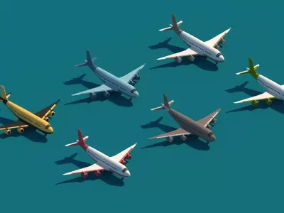 Cartoon Low Poly Airplane Package  Low-poly 3D model