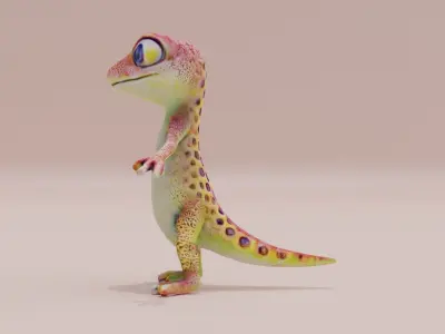 Gecko Reptile T-pose Low High Poly Character Low-poly 3D model