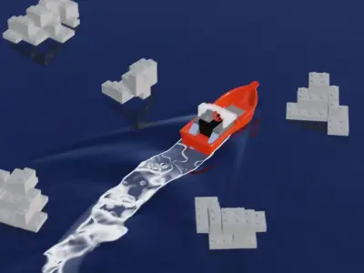Lego - Inspired Red Boat and Iceberg Stylized 3D Animation Set 3D model