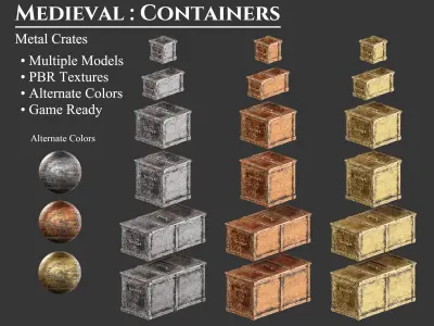 Medieval Collection Containers Metal Crates and Cans 3D Model Pack