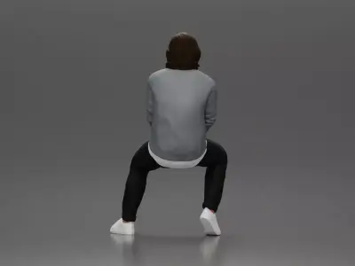 Man in Casual Sweater and Sneakers Sitting with Relaxed Posture 3D print model