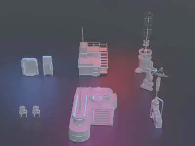 Futuristic Sci-fi skyscraper pack low poly 3d model Low-poly 3D model