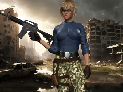 female soldier full rigged - game ready - animated Low-poly 3D model