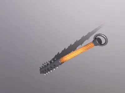 Mace 1 wooden stick with spikes Low-poly 3D model