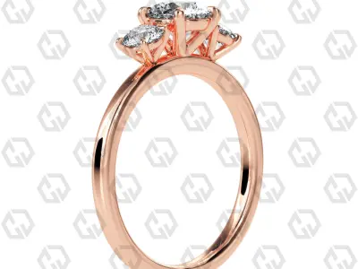 Ring 109 Round Shape 3 stone ring with round 3D print model