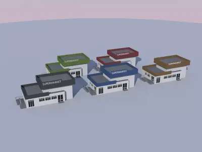 Cartoon Building Low Poly Building Commercial Supermarket Low-poly 3D model