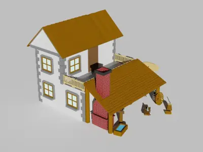 Low poly forge pbr game ready house with porch Free low-poly 3D model