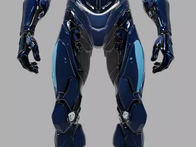 Neon Blue Cybernetic Android 3D model
