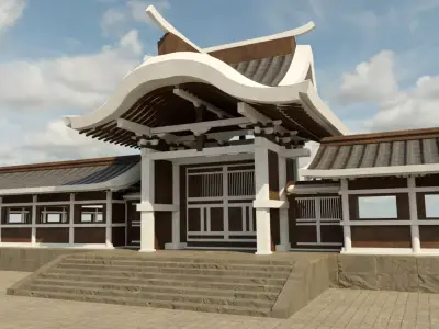 Modular Asian Wall Low-poly 3D model
