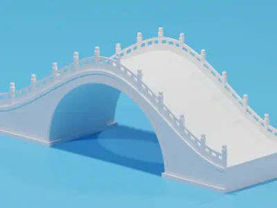 Cartoon Chinese Stone Bridge Low-poly 3D model get