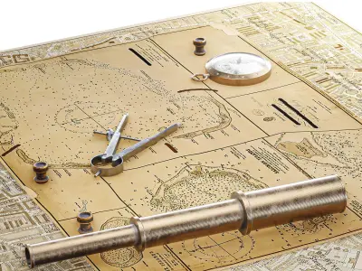 Vintage Map  with Tools  Pack   Low-poly 3D model