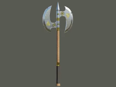  Battle Axe Gold Weapon All PBR Unity UE Textures Included Low-poly 3D model