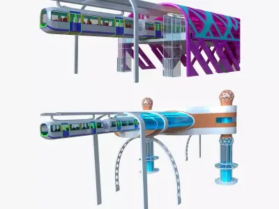 Monorail stations with train 3D Model Pack