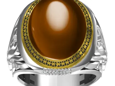 Antique Big Cabochon Engraving Designer Art Deco Ring 3D print model