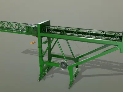 PBR Port Container Crane - Green  Low-poly 3D model