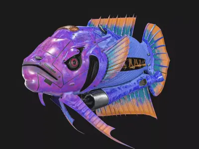 Sci-fi Robot Fish  Pack Low-poly 3D model