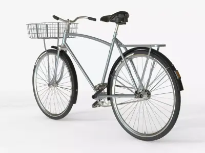 Grey Vintage City Bicycle with Front Basket 3D model