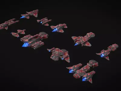 Spaceships Modular Pack for Games Low-poly 3D model