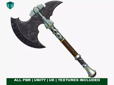 Battle Axe 08 All PBR Unity UE Textures Included Low-poly 3D model
