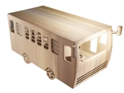 Wooden Bus Toy Low-poly 3D model