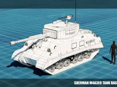 Sherman m4a3e8 easy eight Tank Base Mesh Low-poly 3D model