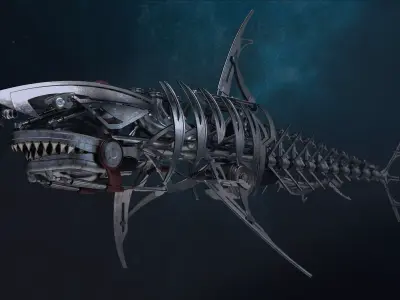 Metal robot shark 3D model
