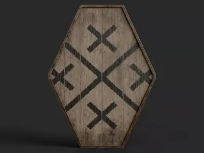 Slavic diamond-shaped shield painted black crosses symbol Low-poly 3D model