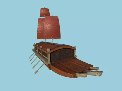 Korean Turtle Ship - Medieval Warship 05 Low-poly 3D model