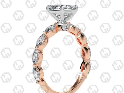 Ring 171 Asscher Shape marquise on shanks with Gems 3D print model