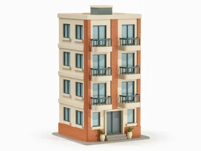  Cartoonish Apartment Building Low Poly 3D Bundle 