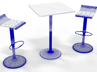 High table and stool - Bar set 2 3D model