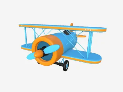 Airplane Cartoon A06 Blue Orange - Classic Aircraft Low-poly 3D model