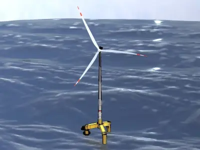 Wind turbine with Offshore Foundation E1 H-163 RD 172m animation Low-poly 3D model