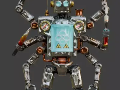 Industrial Multi Arm Atompunk Repair Droid 3D Model Low-poly 3D model