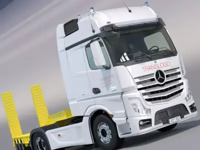Mercedes Actros 2012 MP4 Gigaspace with Flatbed semi truck 3D model